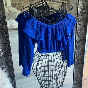 Blue Off The Shoulder Crop Top